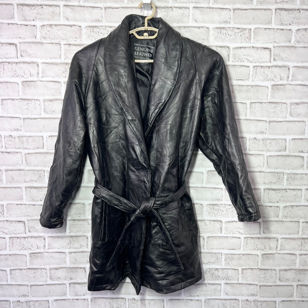 NWOT |•NAVARRE LEATHER COMPANY•| Italian Leather Patchwork Belted Jacket Size L